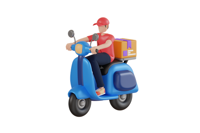 Delivery Man Riding Motorcycle With Delivery Box  3D Illustration