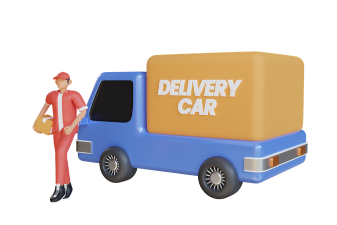 Delivery man with delivery truck  3D Illustration