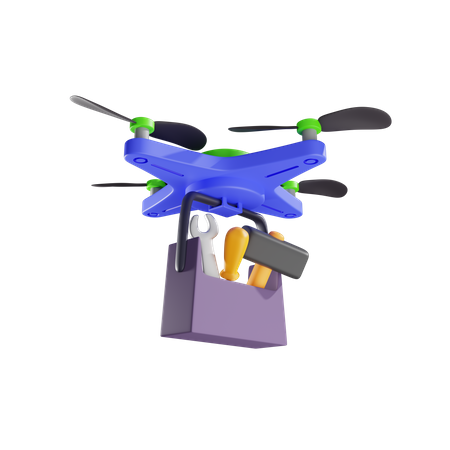 Delivery Of Carrying Case With Various Tools By Drone  3D Illustration