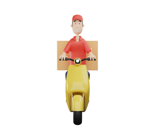 Delivery service man with package boxes and scooter  3D Illustration