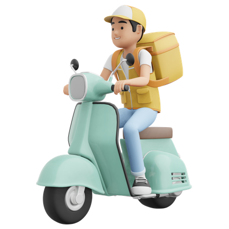 Deliveryman riding scooter  3D Illustration