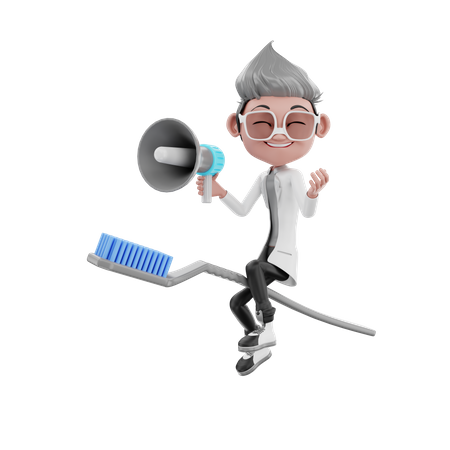 Dentist doctor seating on toothbrush to doing announcement  3D Illustration