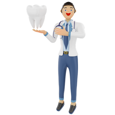 Dentist showing healthy tooth  3D Illustration