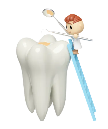 Revisión del dentista para detectar caries  3D Illustration