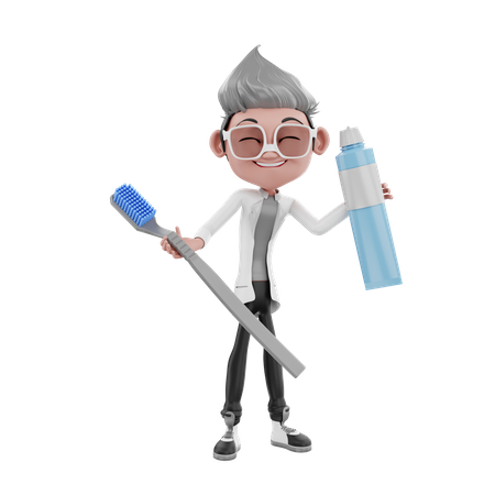 Desist doctor holding toothbrush and toothpaste  3D Illustration