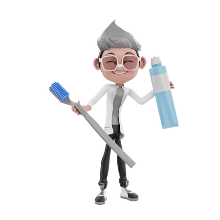 Desist doctor holding toothbrush and toothpaste  3D Illustration