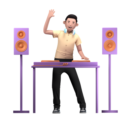 DJ tocando música en la fiesta de cumpleaños  3D Illustration