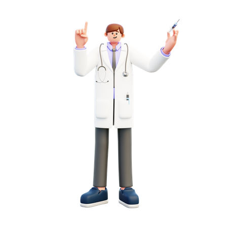 Doctor Holds Syringe Pointing Up  3D Illustration