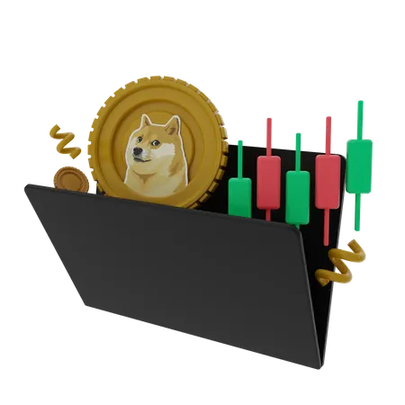 Dogecoin Treading Folder  3D Illustration