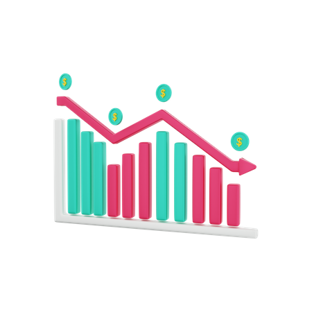 Dollar-Investitionsdiagramm nach unten  3D Illustration