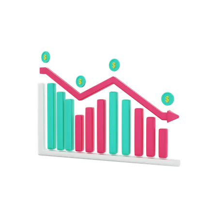 Dollar-Investitionsdiagramm nach unten  3D Illustration