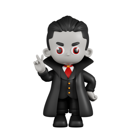 Vampiro Drácula mostrando el signo de la paz  3D Illustration