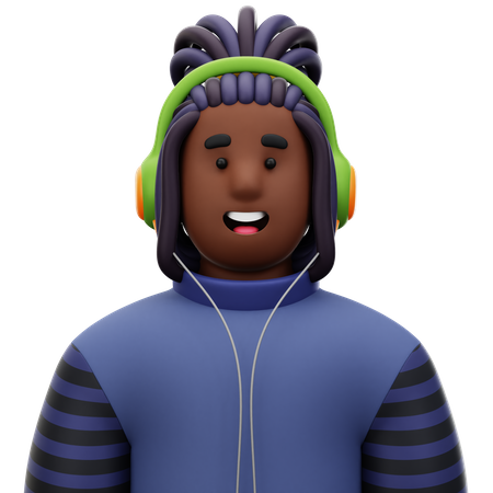 Homme dreadlock avec casque  3D Icon