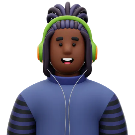 Homme dreadlock avec casque  3D Icon