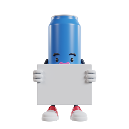 Drink can character standing and holding small white banner with two hands  3D Illustration