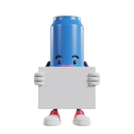 Drink can character standing and holding small white banner with two hands  3D Illustration