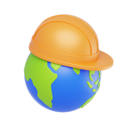 Earth Icon In Safety Helmet  3D Icon