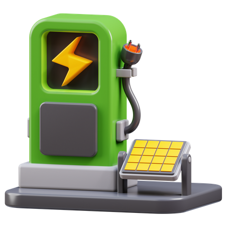 Electric Car Charging Station With Solar Panel  3D Icon