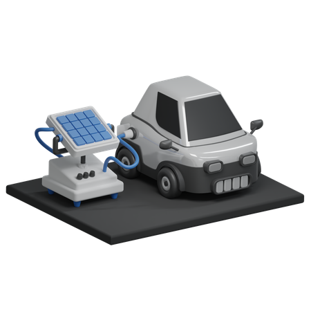 Electric Car is charged on Solar Panel  3D Icon