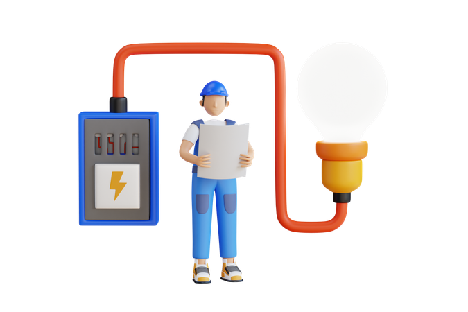 Electricity Box Power Maintenance By Technician  3D Illustration