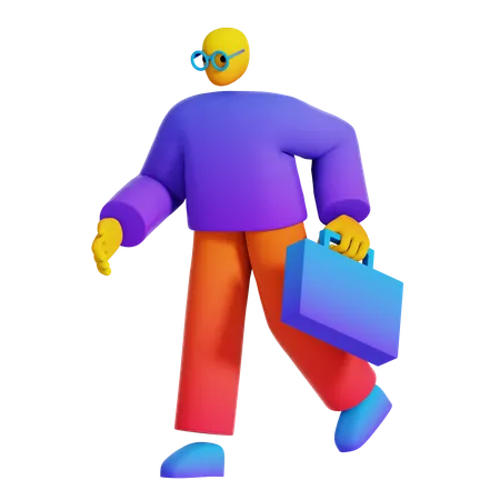 Employee Go to Work  3D Illustration