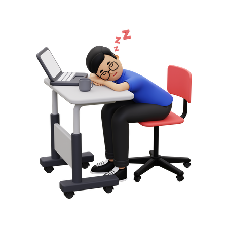 Employee sleeping at work  3D Illustration