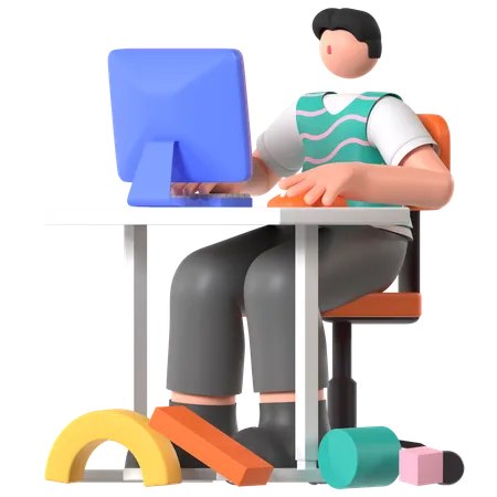 Employee Working  3D Illustration