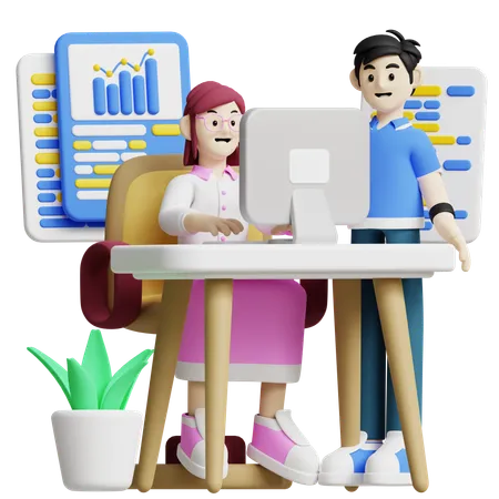 Employees working in business workspace  3D Illustration