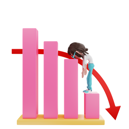 Empresária tonta no gráfico para baixo  3D Illustration