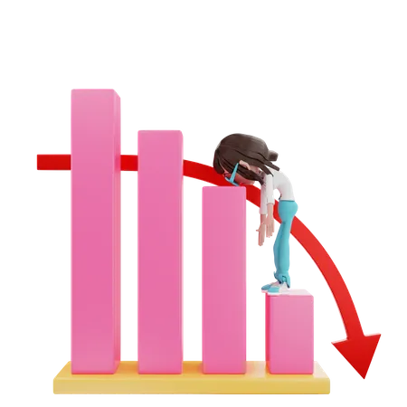 Empresária tonta no gráfico para baixo  3D Illustration