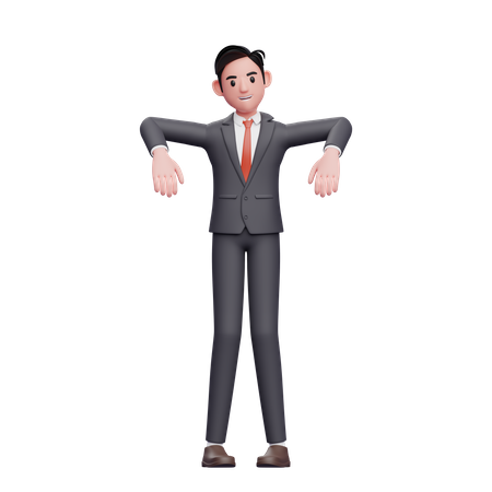 Hombre de negocios, en, traje formal, pose de marioneta  3D Illustration