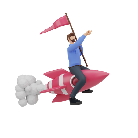 Empresario volando en concepto de negocio de cohetes  3D Illustration