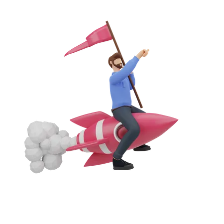 Empresario volando en concepto de negocio de cohetes  3D Illustration