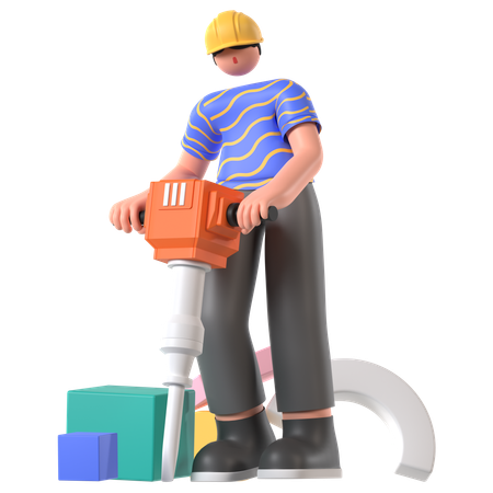 Engenheiro usando Jack Hammer  3D Illustration