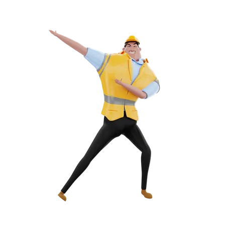 Engineer Dancing  3D Illustration