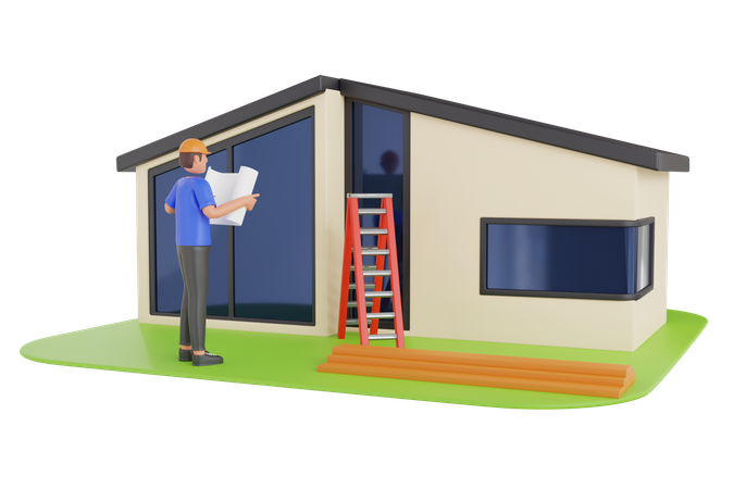 Engineer Holding Building Plan  3D Illustration