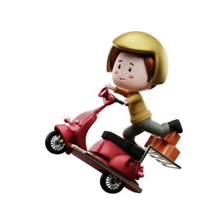 Mensajero de entrega en scooter  3D Illustration