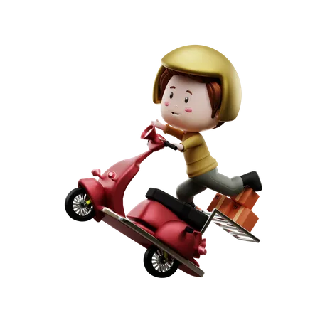 Mensajero de entrega en scooter  3D Illustration