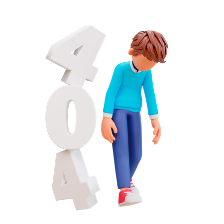 Conceito de erro 404 com menino triste  3D Illustration