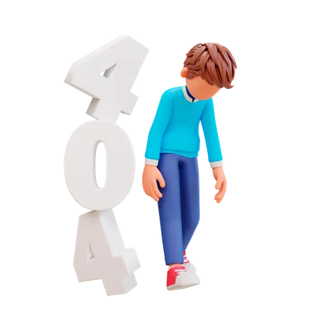 Concepto de error 404 con niño triste  3D Illustration