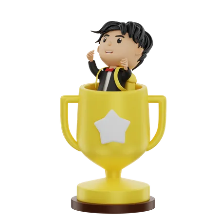 Aluno traz um troféu  3D Illustration