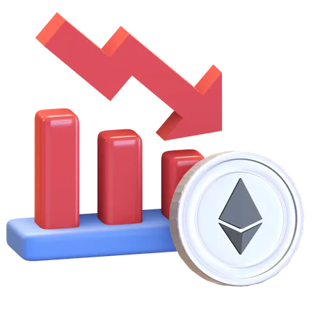 Gráfico descendente do ethereum  3D Illustration