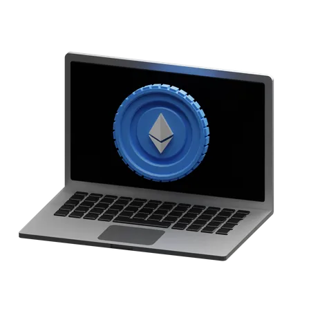 Ethereum Trading Laptop  3D Illustration