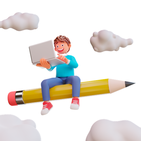 Apprentissage en ligne pour étudiants avec ordinateur portable  3D Illustration