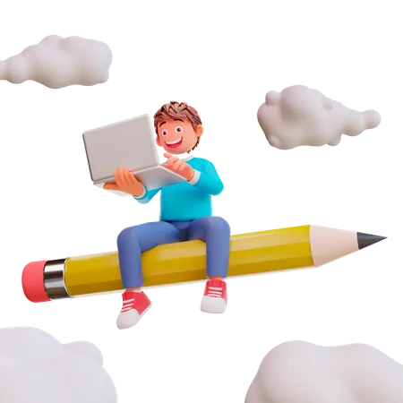 Apprentissage en ligne pour étudiants avec ordinateur portable  3D Illustration