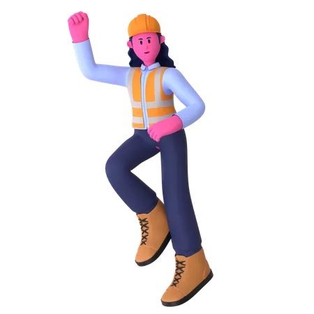 Excited Female Worker  3D Illustration