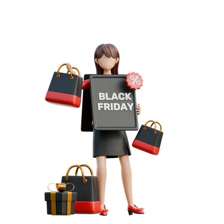 Excited Girl In A Black Friday T Shirt  3D Illustration