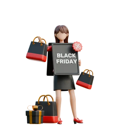 Excited Girl In A Black Friday T Shirt  3D Illustration