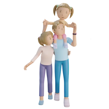 Familia caminando junta  3D Illustration