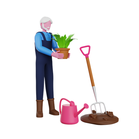 Farmer growing plants  3D Illustration